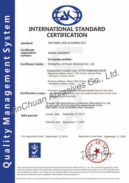 Κίνα ZHENGZHOU JINCHUAN ABRASIVES CO., LTD. Πιστοποιήσεις